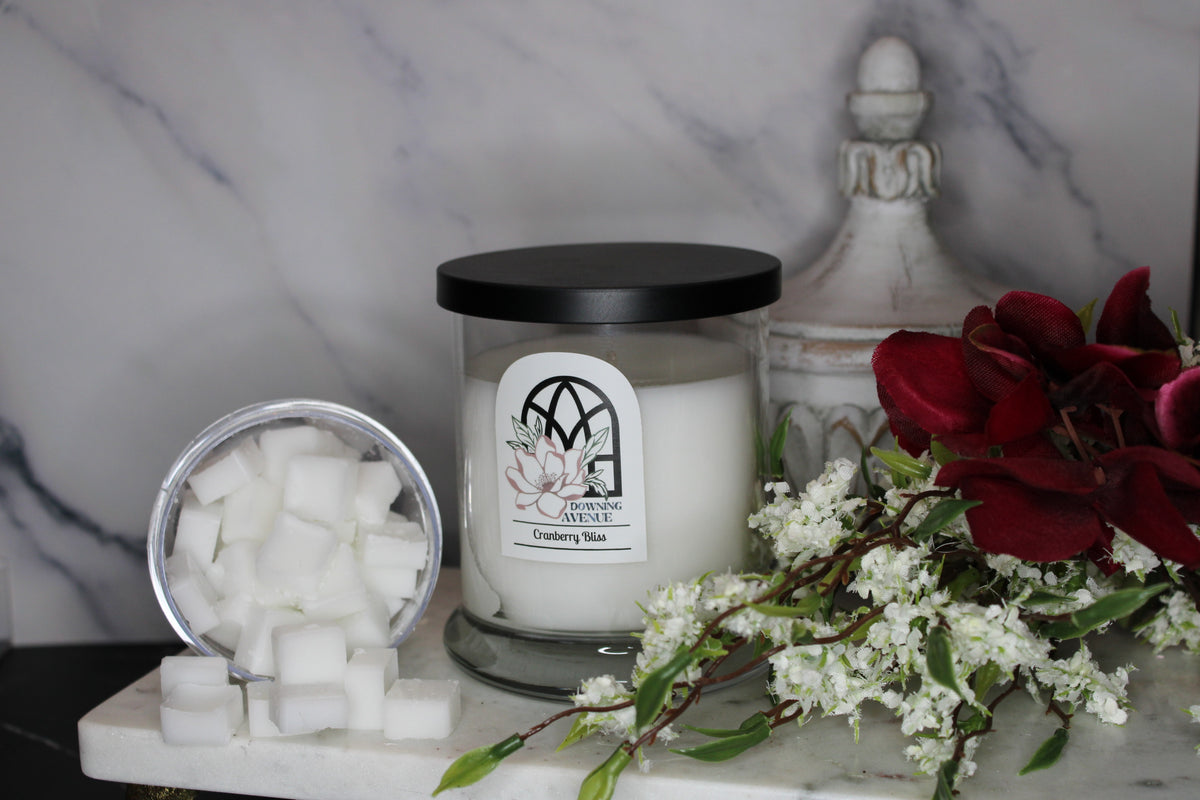 Cranberry Bliss candle and wax melts by Downing Avenue