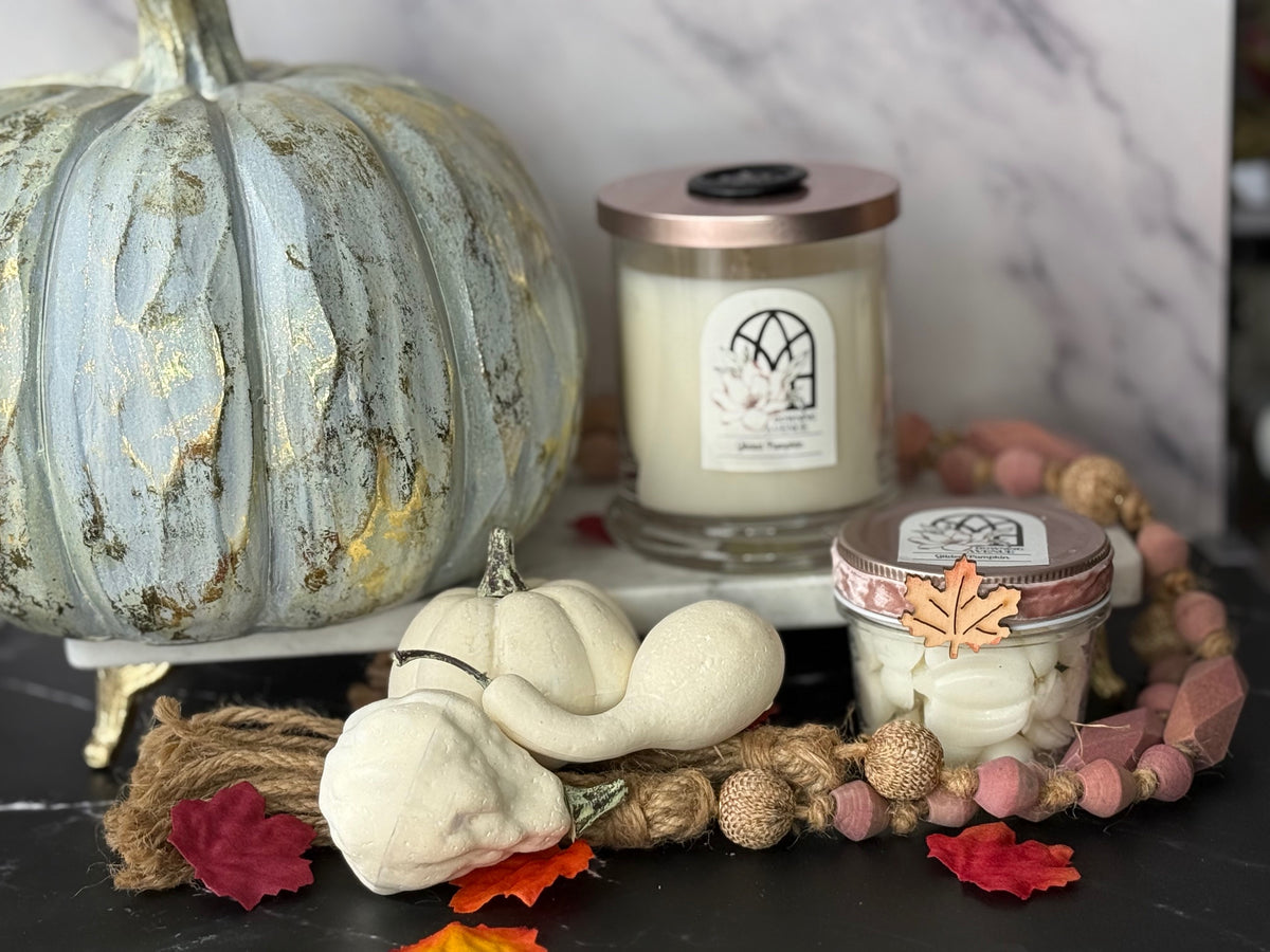 Gilded Pumpkin candle and wax melts by Downing Avenue