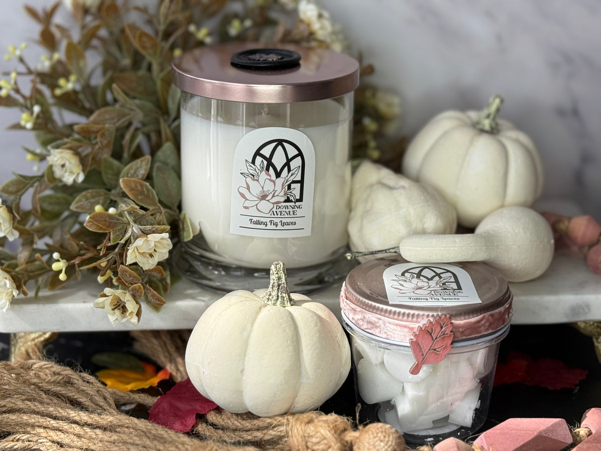 Falling Fig Leaves candle and wax melts by Downing Avenue