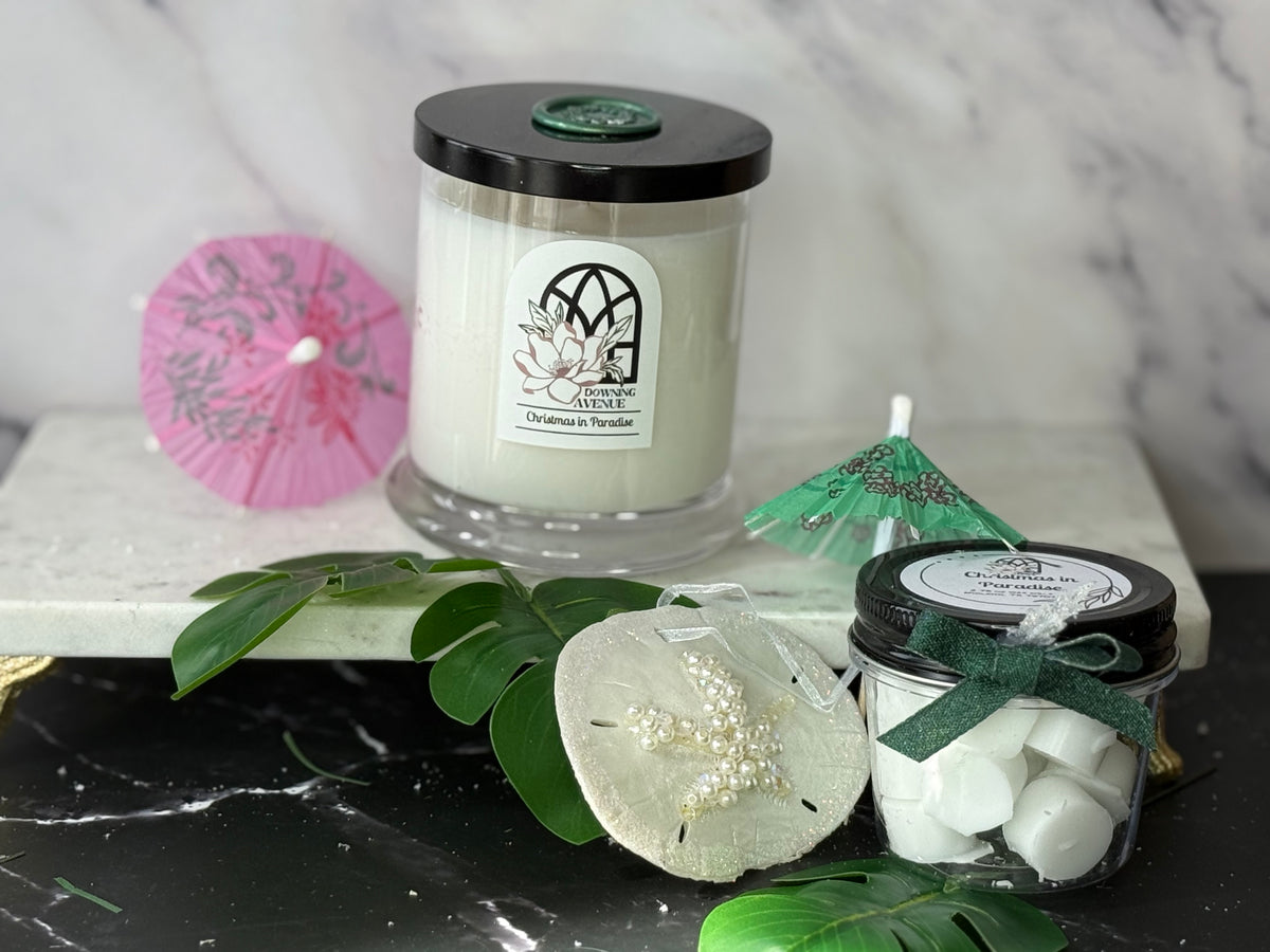 Christmas in Paradise candle and wax melts by Downing Avenue