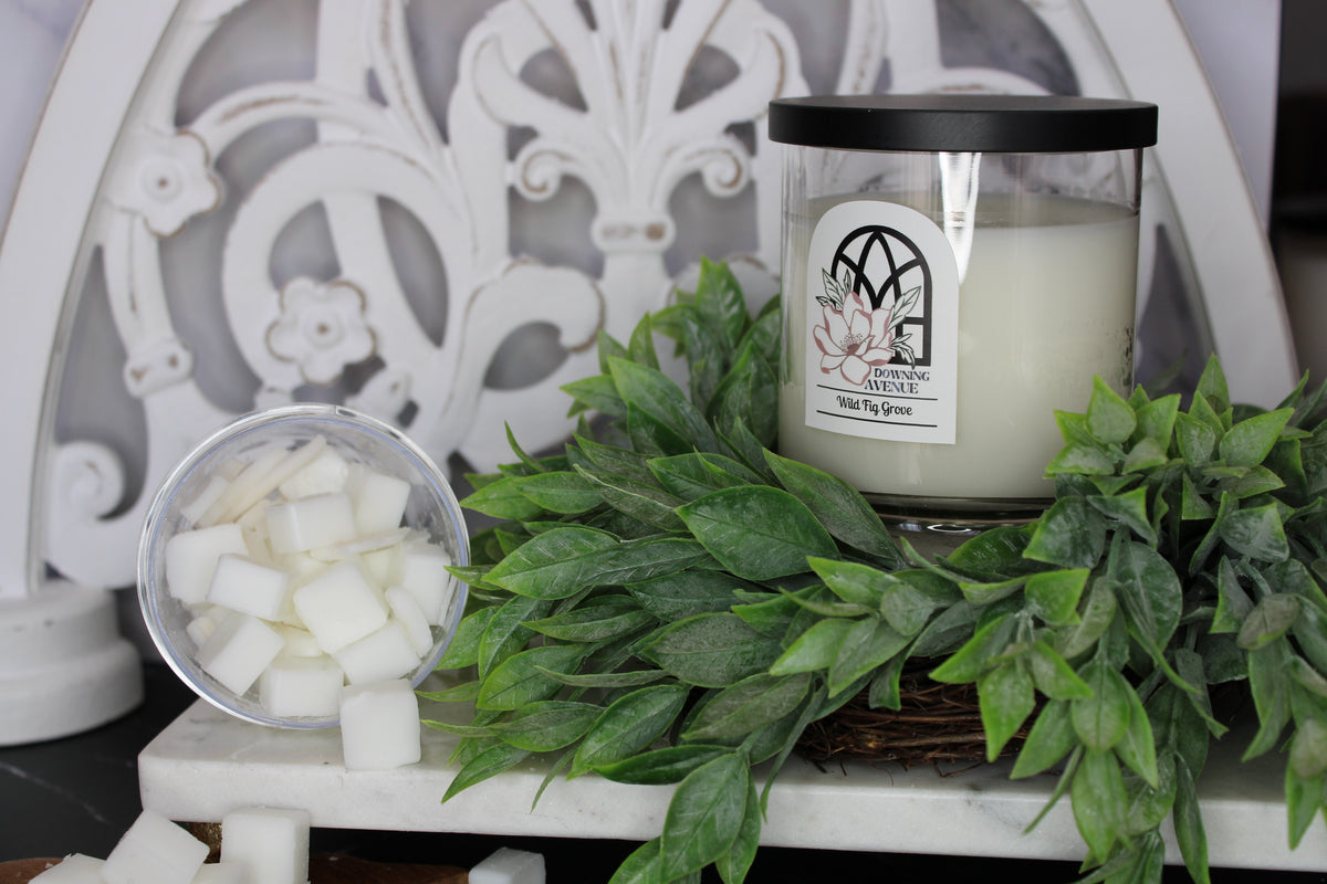 Wild Fig Grove candle and wax melts by Downing Avenue