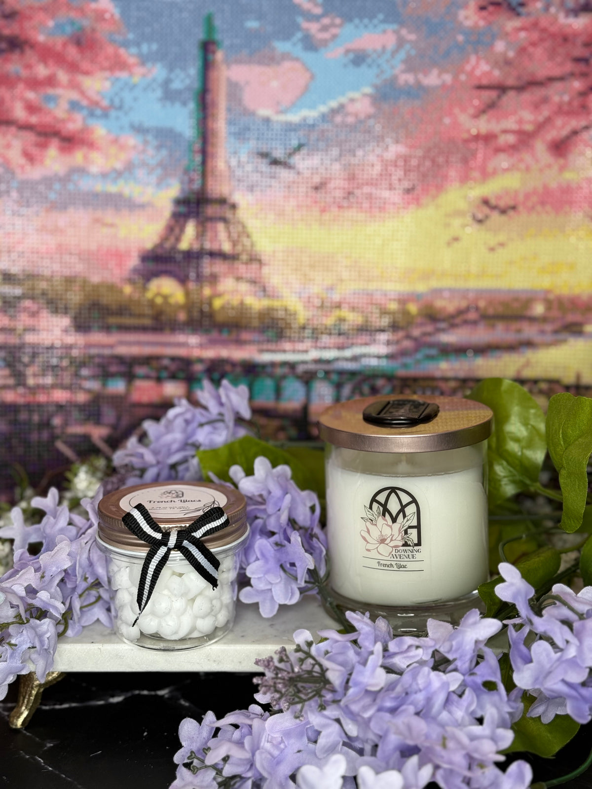 French Lilac candle and wax melts by Downing Avenue