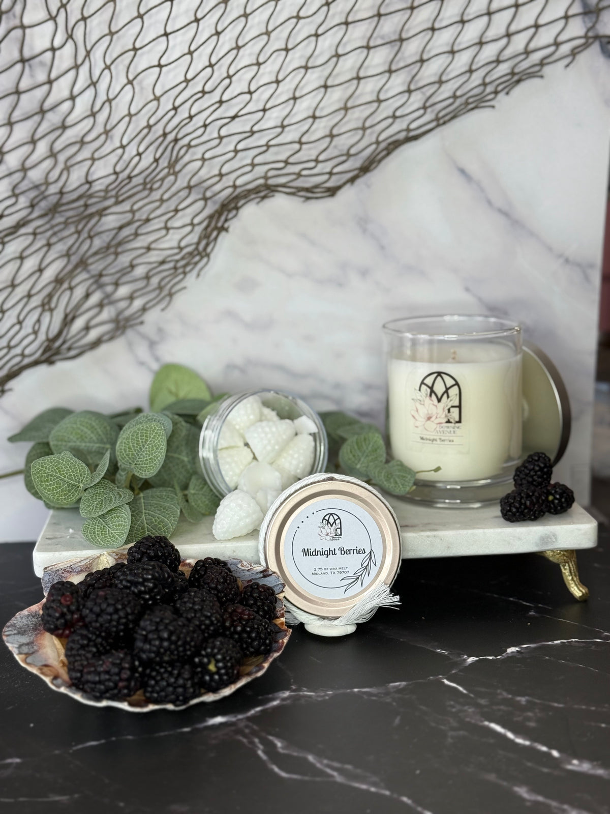 Midnight Berries candle and wax melts by Downing Avenue